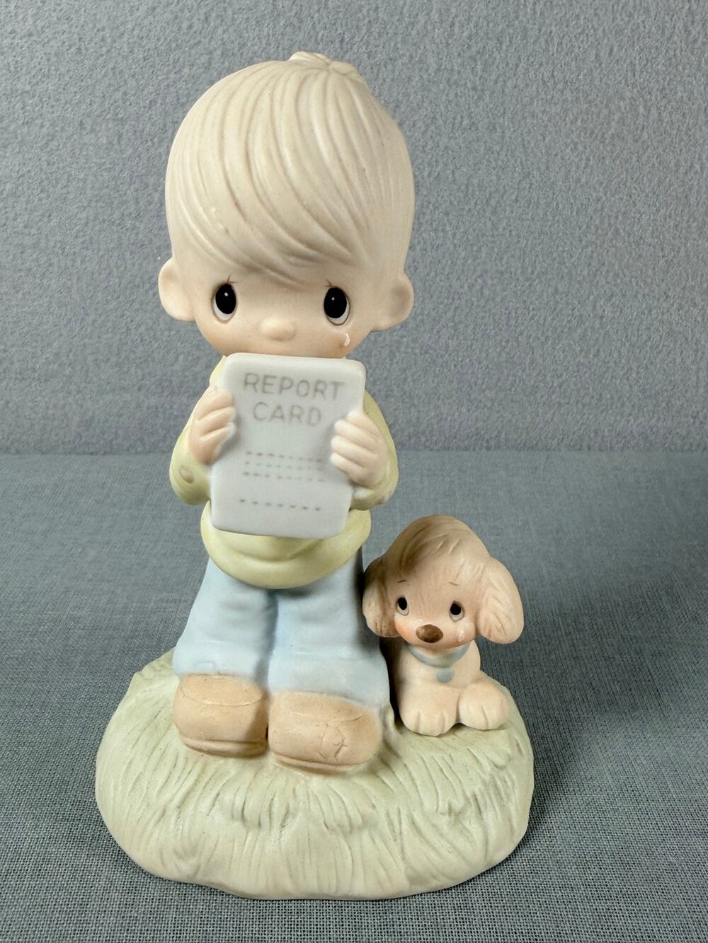 Vintage Precious Moments God Understands Boy With Report Card and Puppy 1978